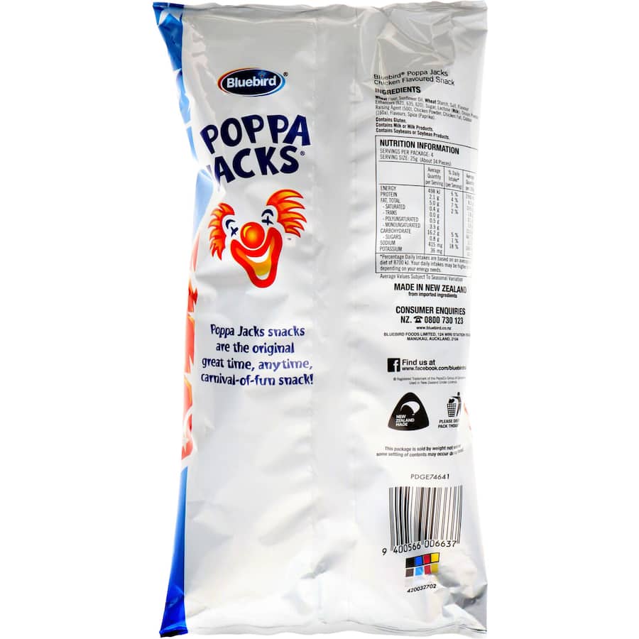 Bluebird Poppa Jacks Flavoured Wheat Snacks Original 100g