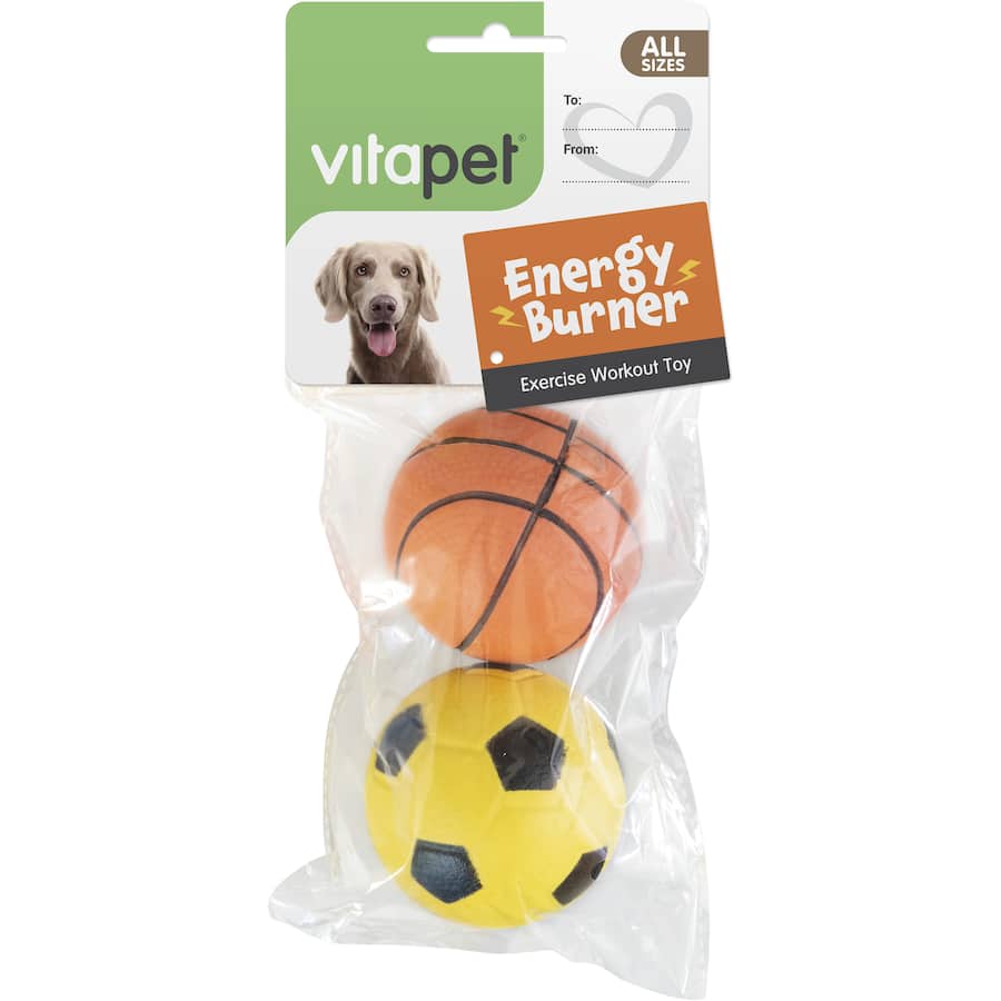 Vitapet Energy Burner Pet Toy Dog Low Bounce Rubber Balls Bag 2pack