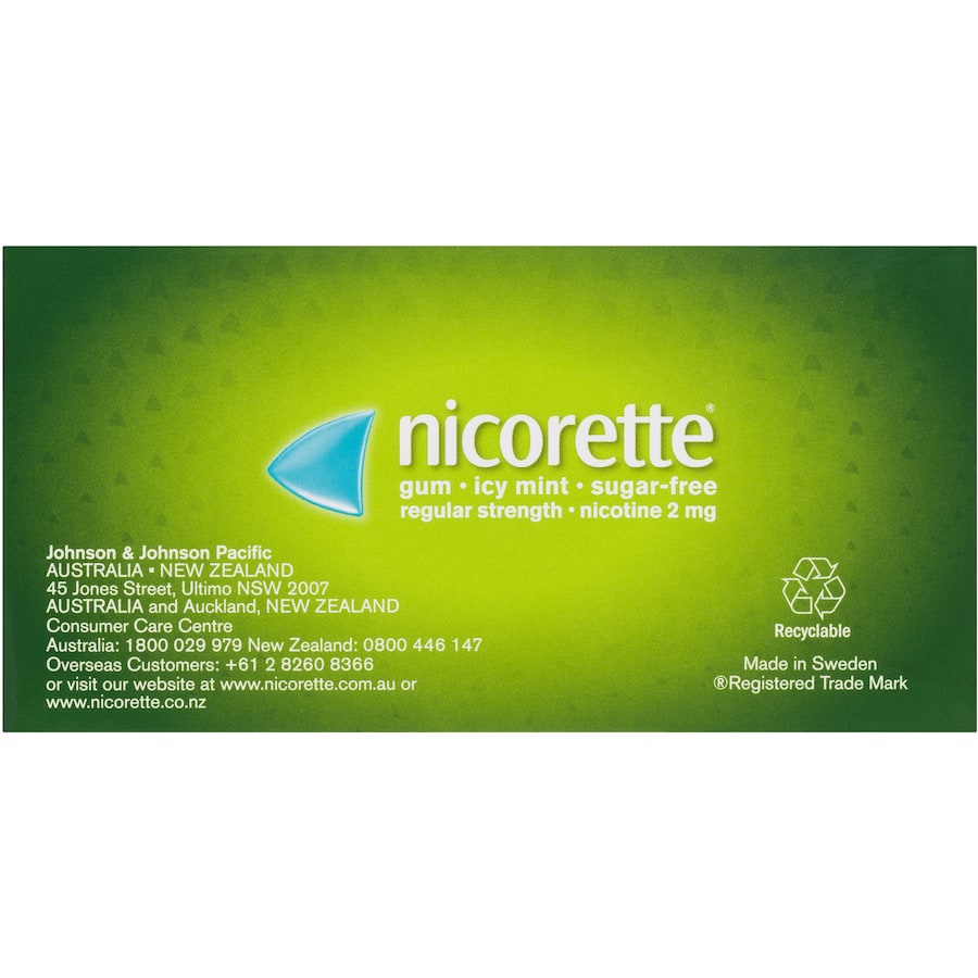 Nicorette Smoking Remedy Icy Mint Gum Regular 2mg 75pack