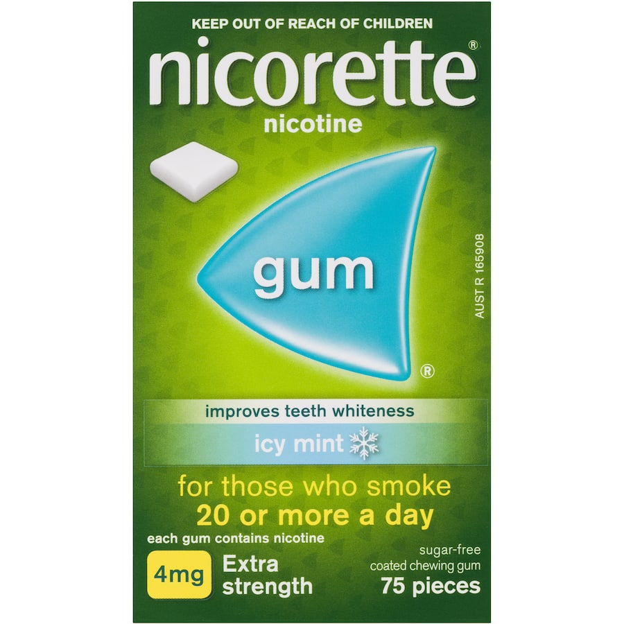 Nicorette Smoking Remedy Icy Mint Gum Extra 4mg 75pack