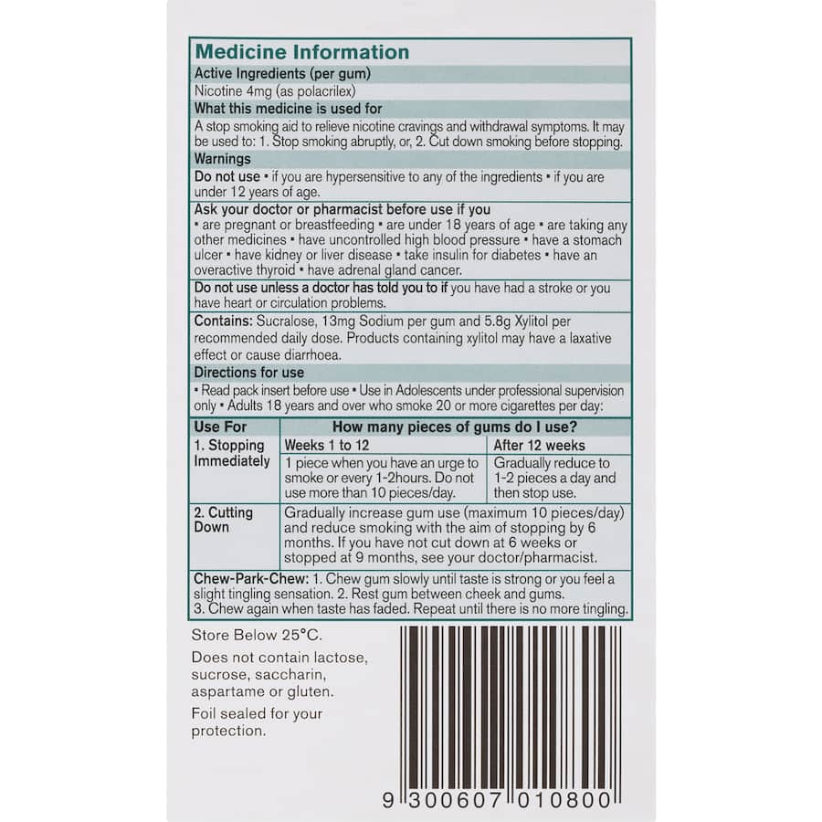 Nicorette Smoking Remedy Icy Mint Gum Extra 4mg 75pack