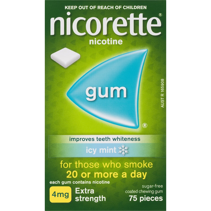 Nicorette Smoking Remedy Icy Mint Gum Extra 4mg 75pack