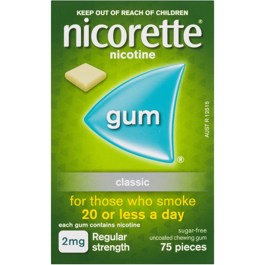 Nicorette Smoking Remedy Classic Gum Regular 2mg 75pack