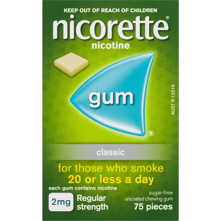 Nicorette Smoking Remedy Classic Gum Regular 2mg 75pack