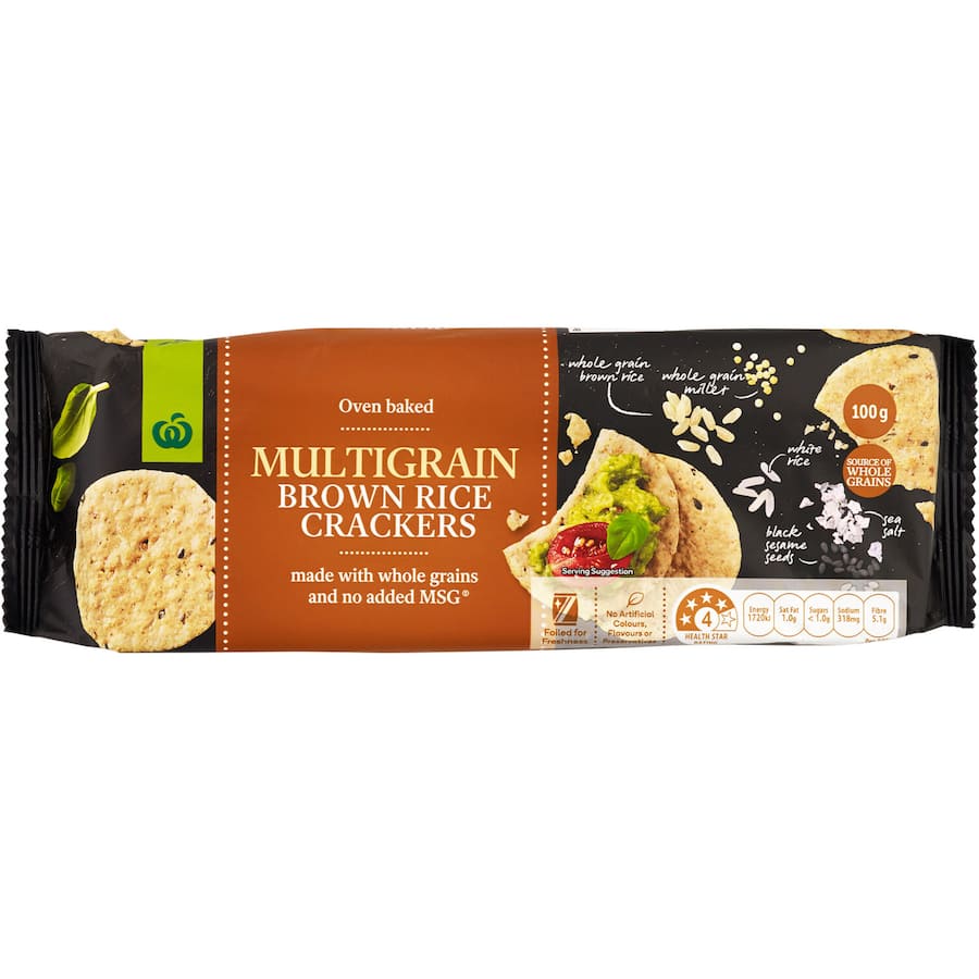Woolworths Brown Rice Crackers Multigrain 100g