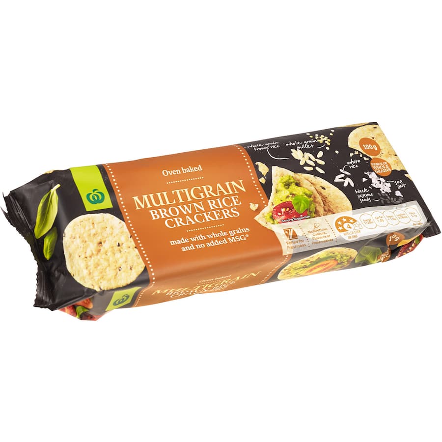 Woolworths Brown Rice Crackers Multigrain 100g