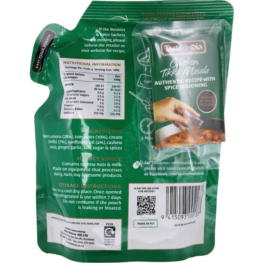 Taste Of India Indian Tikka Masala Simmer Sauce Pouch 425g