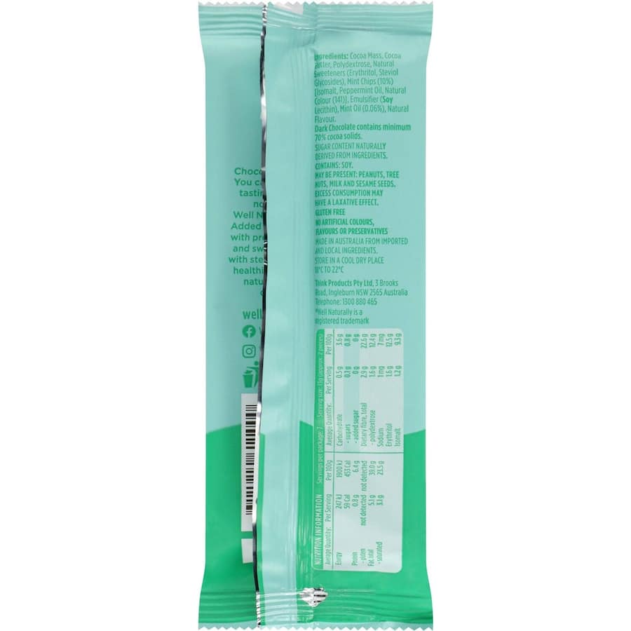 Well Naturally No Sugar Added Chocolate Block Mint Crisp 90g