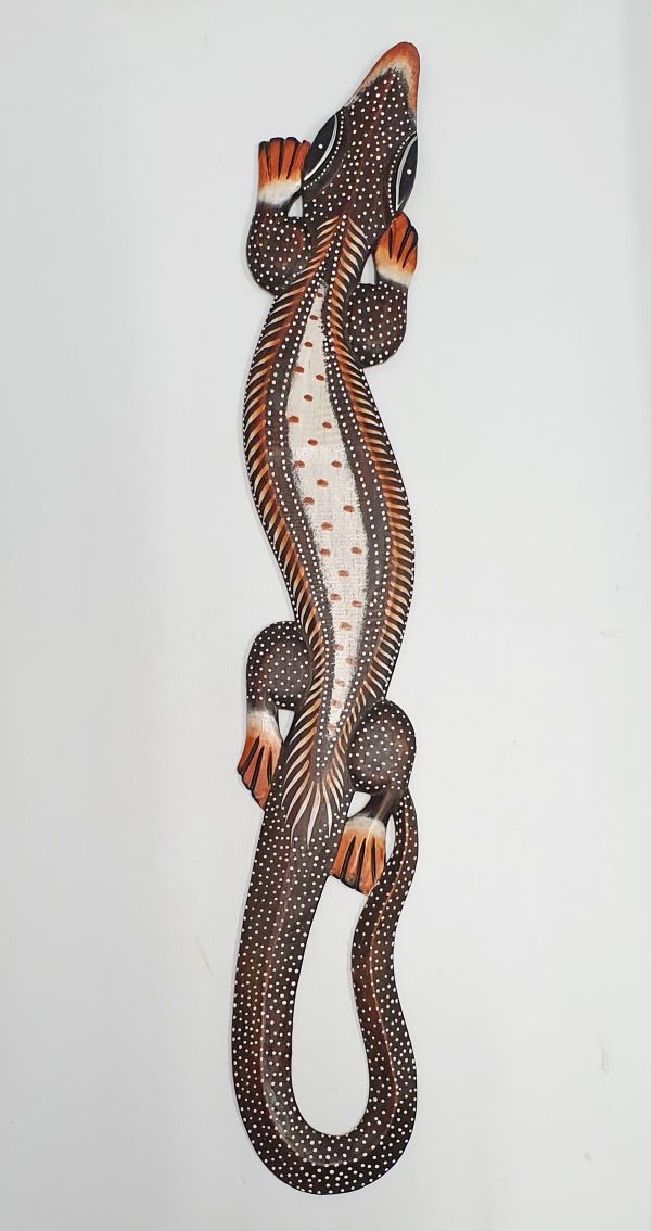 Wall Art Wooden Carved Gecko Brown Light Brown