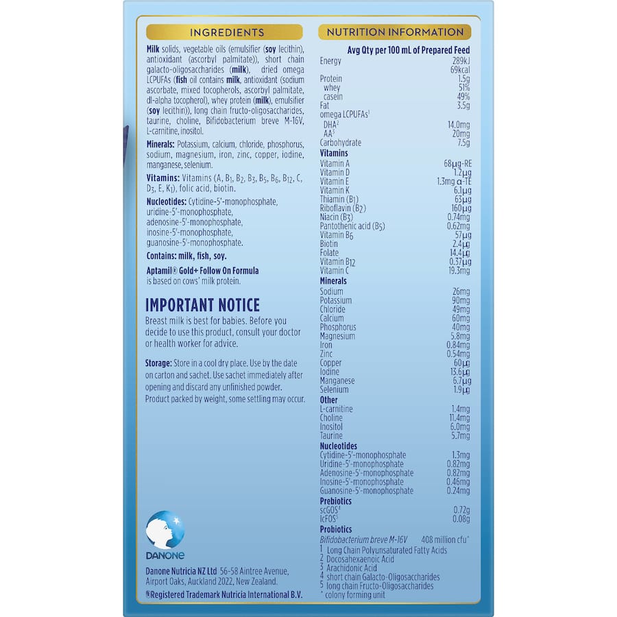 Aptamil Gold+2 Baby Follow-on Formula From 6-12 Months Sachets 4pack