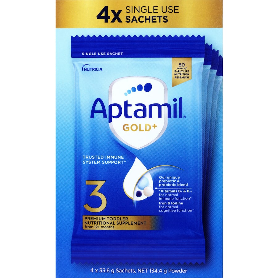 Aptamil Gold+3 Toddler Nutritional Supplement From 12+ Months Sachets 4pack