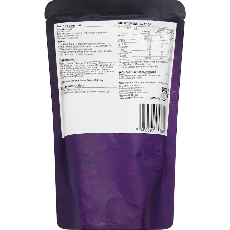 Woolworths Simmer Sauce Vindaloo 400g