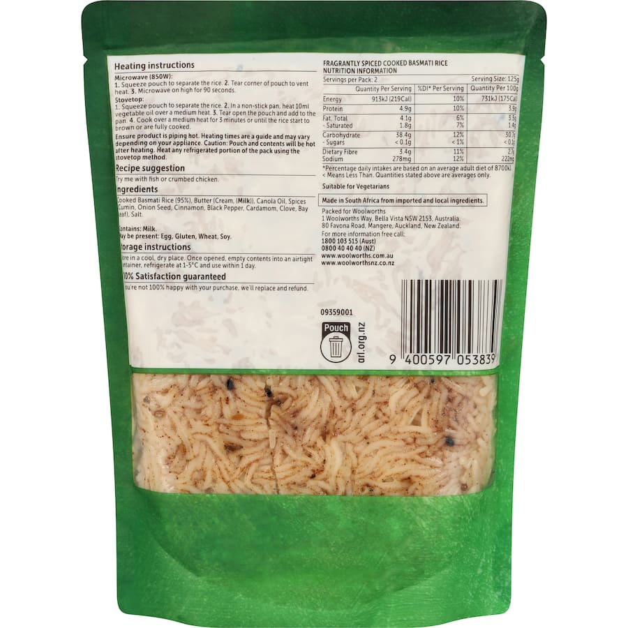 Woolworths Steamed Rice Pilau 250g