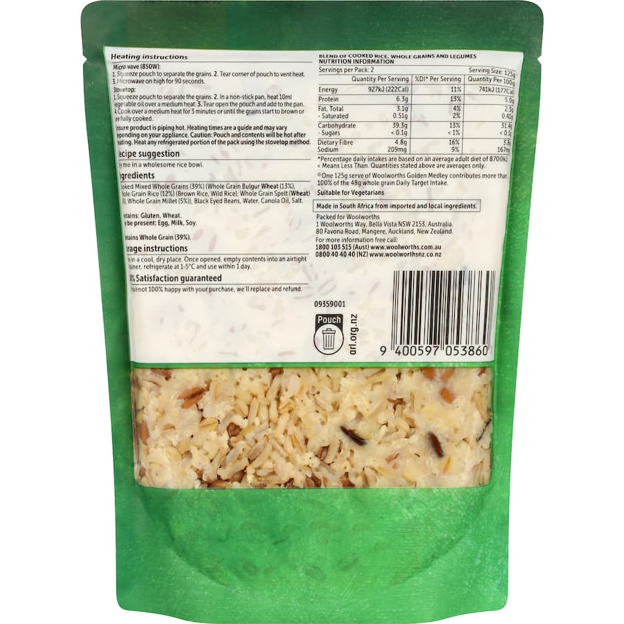 Woolworths Steamed Rice Golden Medely 250g