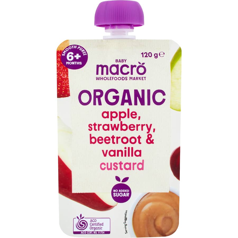 Macro Organic Baby Food 6+ Months Apple, Strawberry & Beetroot 120g
