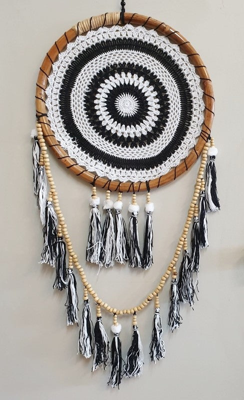 Crocheted dreamcatcher with rattan, 40cm, showcasing intricate design, bohemian elegance, and positive vibes for home decor.