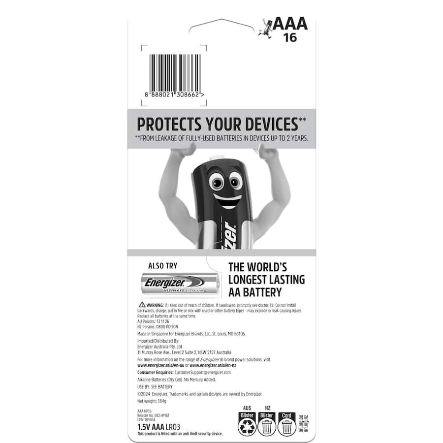 Energizer Max Batteries Alkaline Aaa 16pack