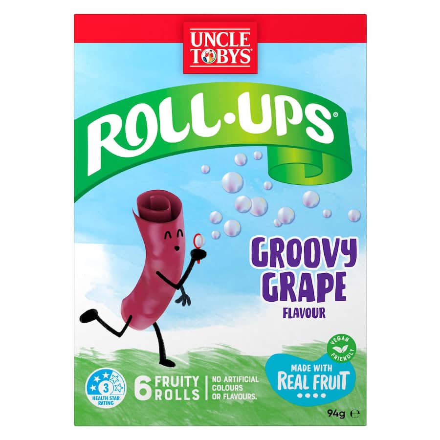 Uncle Tobys Roll-ups Fruit Snack Groovy Grape 6pk 94g