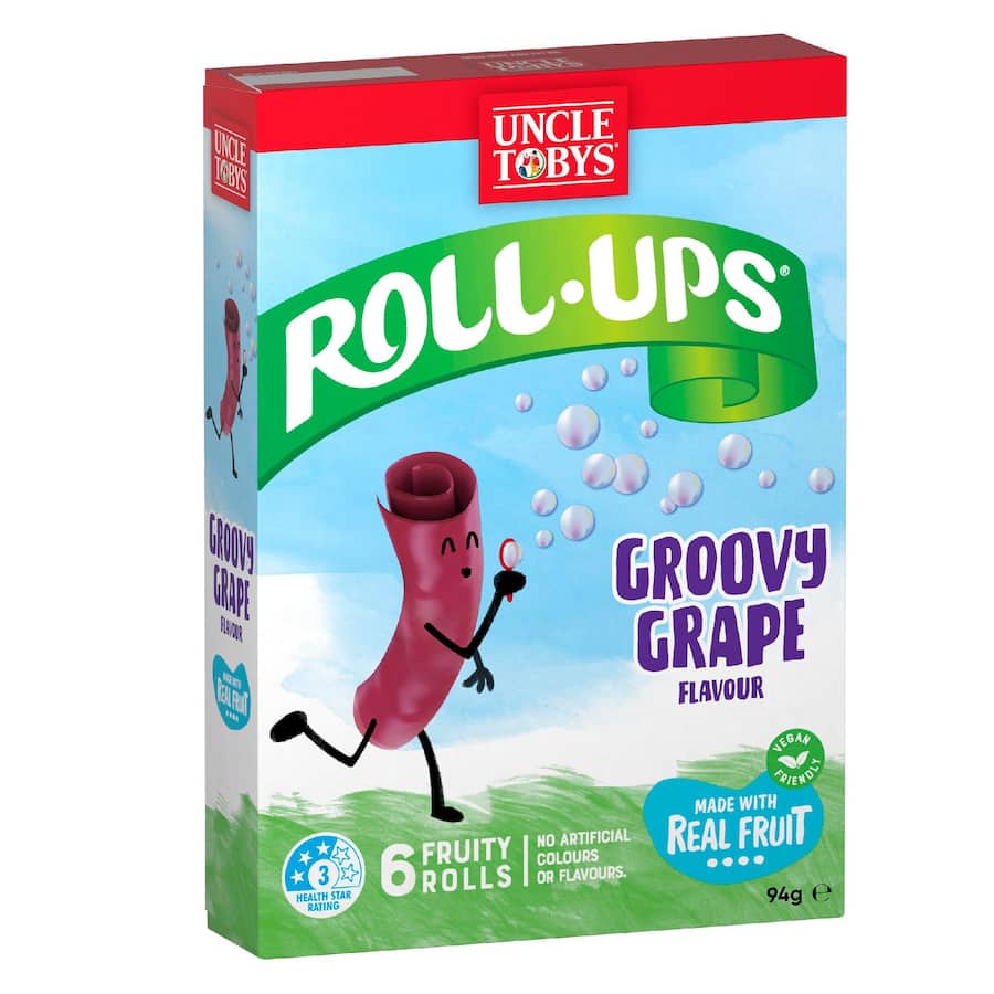 Uncle Tobys Roll-ups Fruit Snack Groovy Grape 6pk 94g
