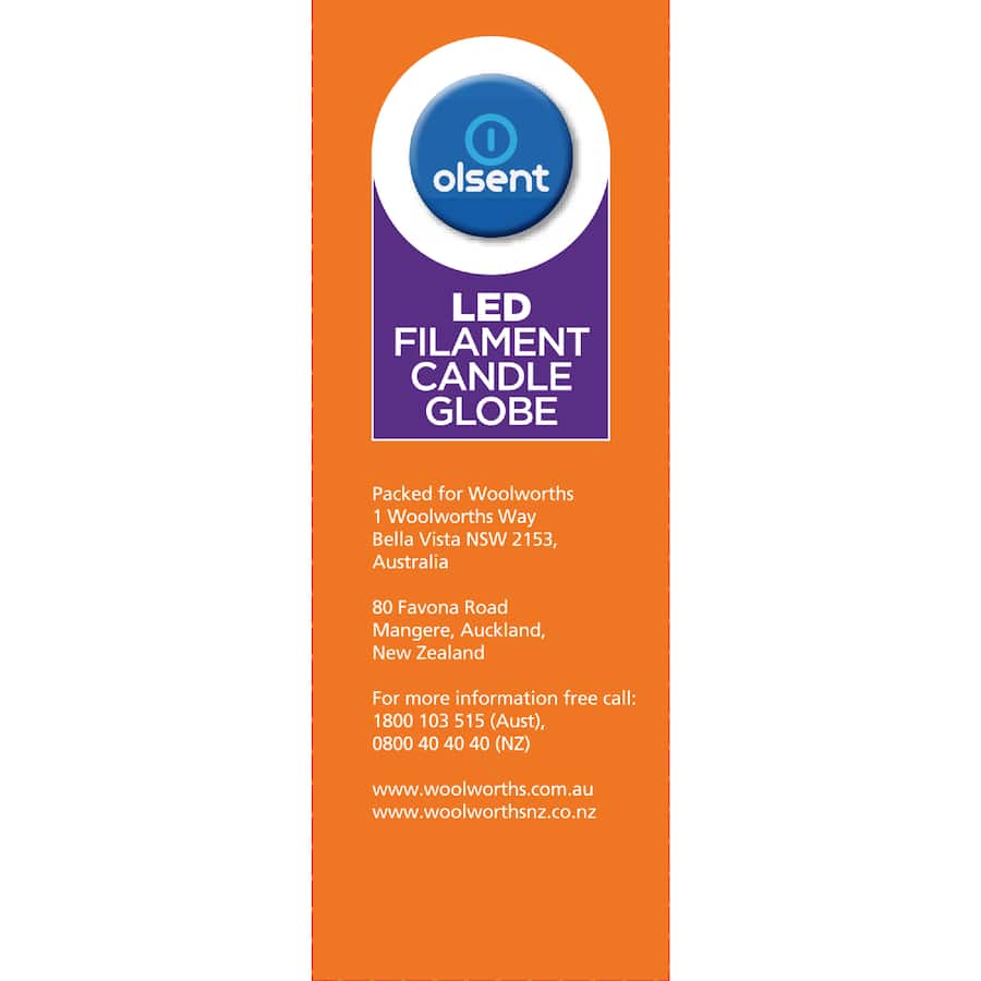 Olsent Bayonet Candle Bulb Led 4w 470 Lumen Warm White 2pack