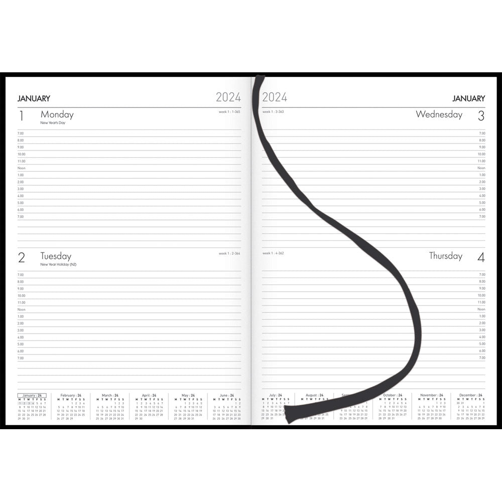 Windsor A42 2 Day To Page Diary Black Even Year