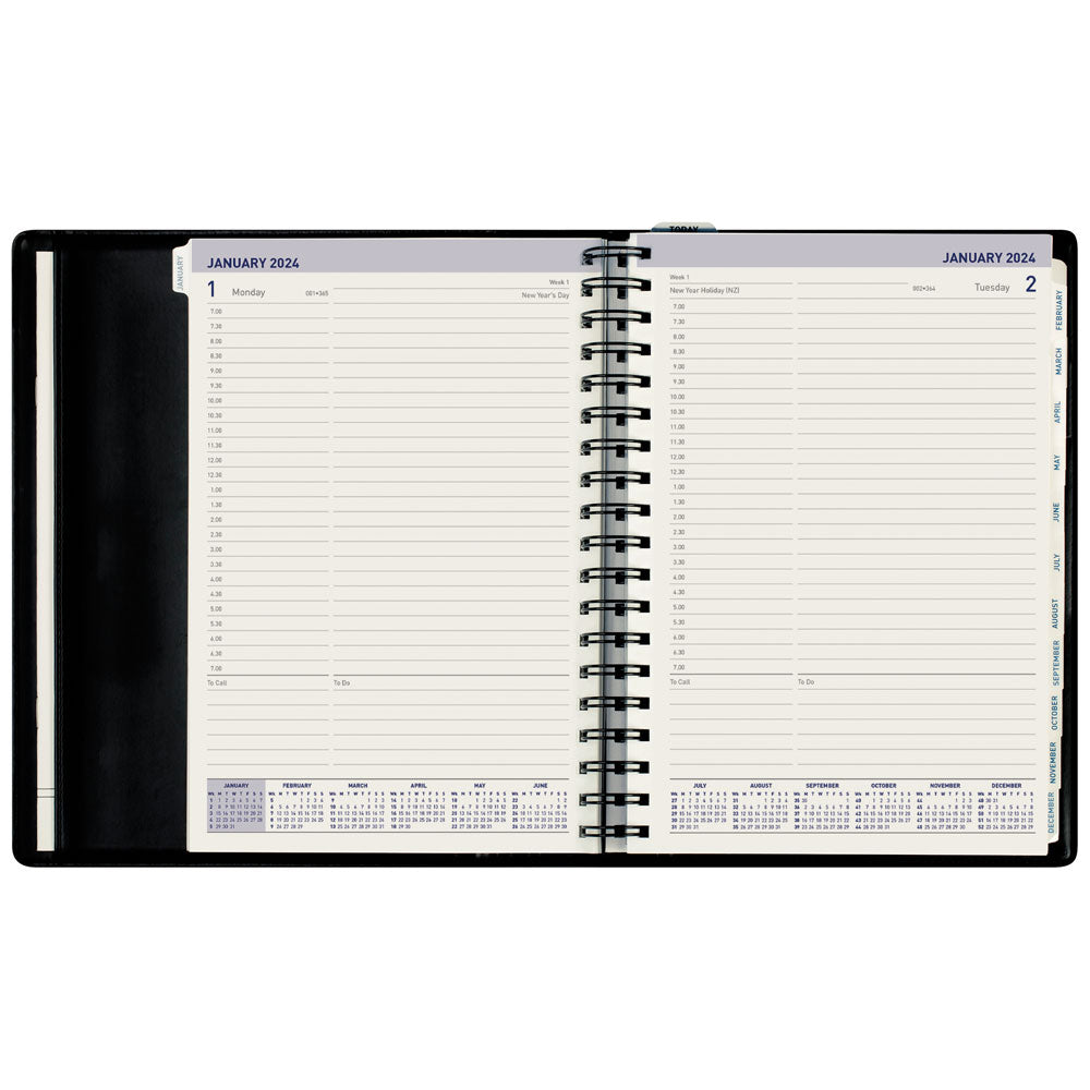 Collins Portfolio Day To Page Diary Wiro Tabbed Black Even Year