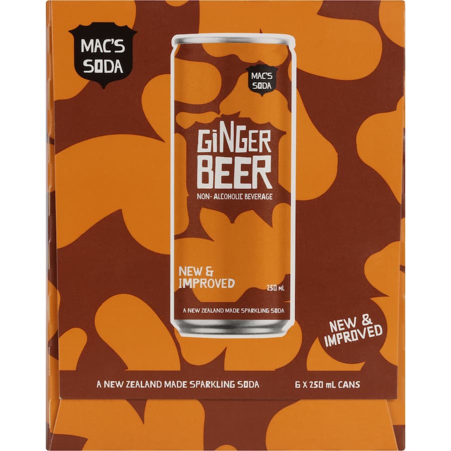 Mac's Soft Drink Ginger Beer 6pk cans 250mL