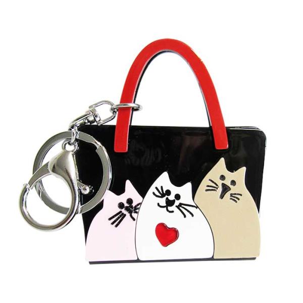 Key Ring Hand Bag - Black/Three Cats