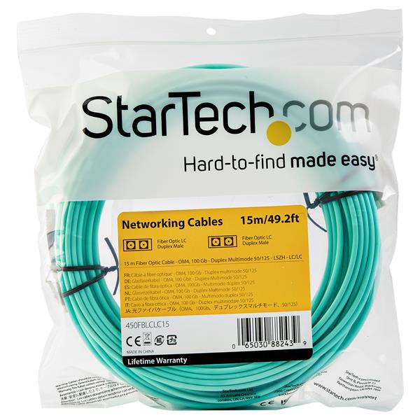 15m OM4 LC to LC Multimode Duplex Fiber Optic Patch Cable