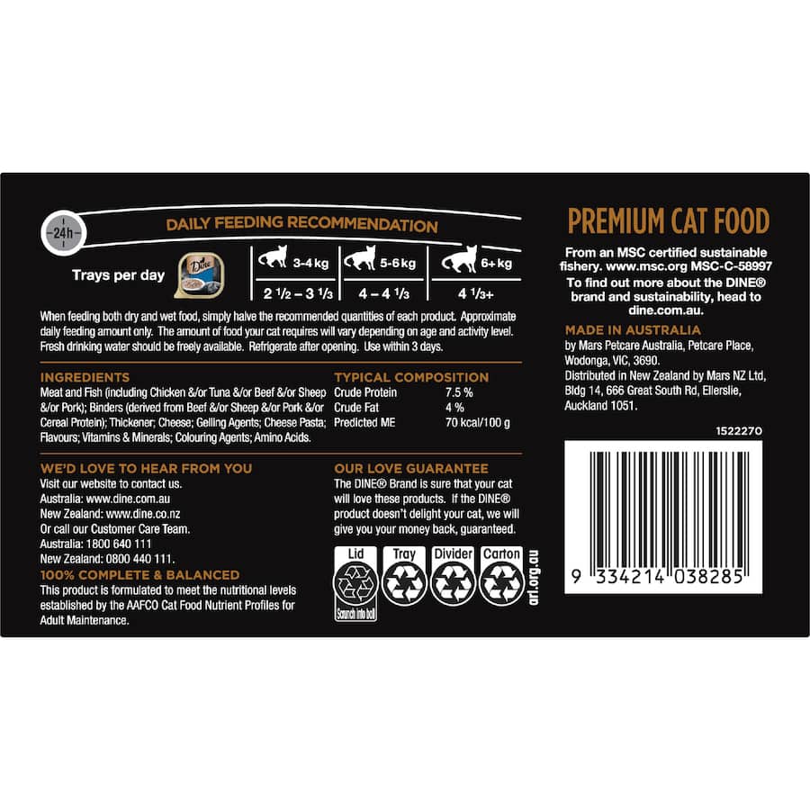 Dine Classic Wet Cat Food With Tuna Mornay & Cheese Trays 7 x 85g