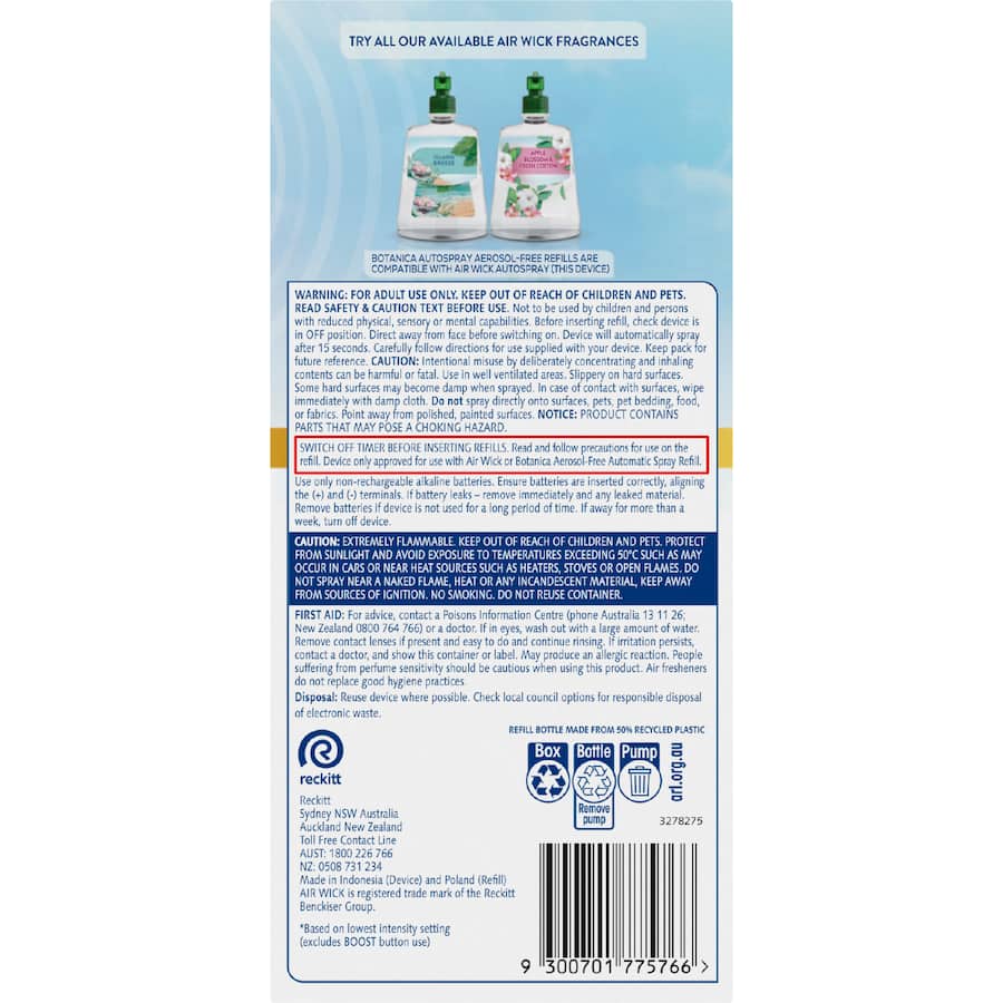 Air Wick Air Freshener Automatic Spray Apple Cotton 228mL