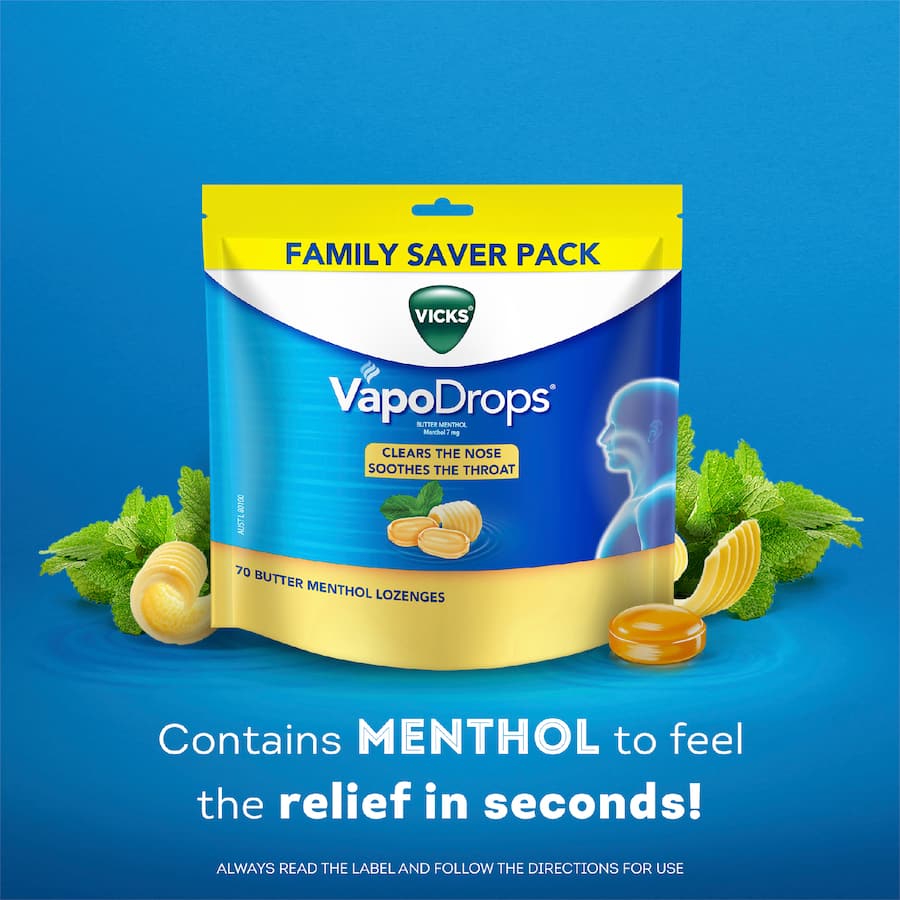 Vicks Vapodrops Lozenges Butter Menthol 70pack