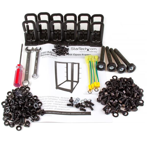 25U Adjustable Depth Open Frame 4 Post Server Rack w/ Casters & Cable Mgmt Hooks