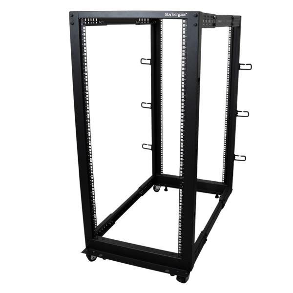 25U Adjustable Depth Open Frame 4 Post Server Rack w/ Casters & Cable Mgmt Hooks
