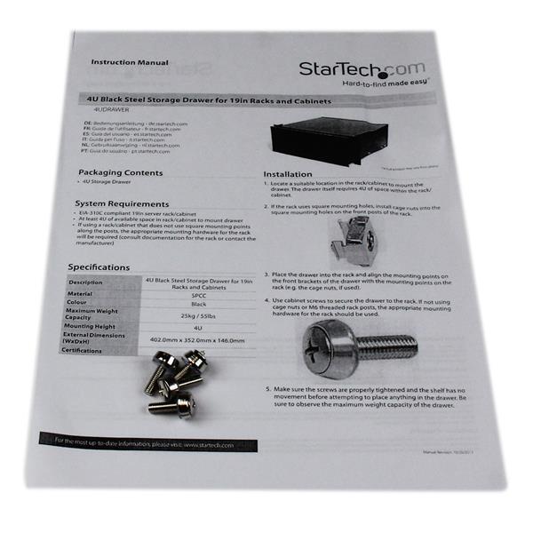 4U Black Steel Storage Drawer for 48 cm (19 in.) Racks and Cabinets