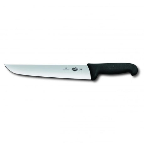 Victorinox Fibrox Straight Back Butchers Knife 28cm with stainless steel blade and ergonomic black handle for precision butchering.