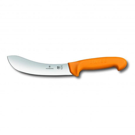 Ergonomic Victorinox Swibo skinning knife with 18cm high carbon stainless steel blade and bright yellow handle, perfect for precision cutting.