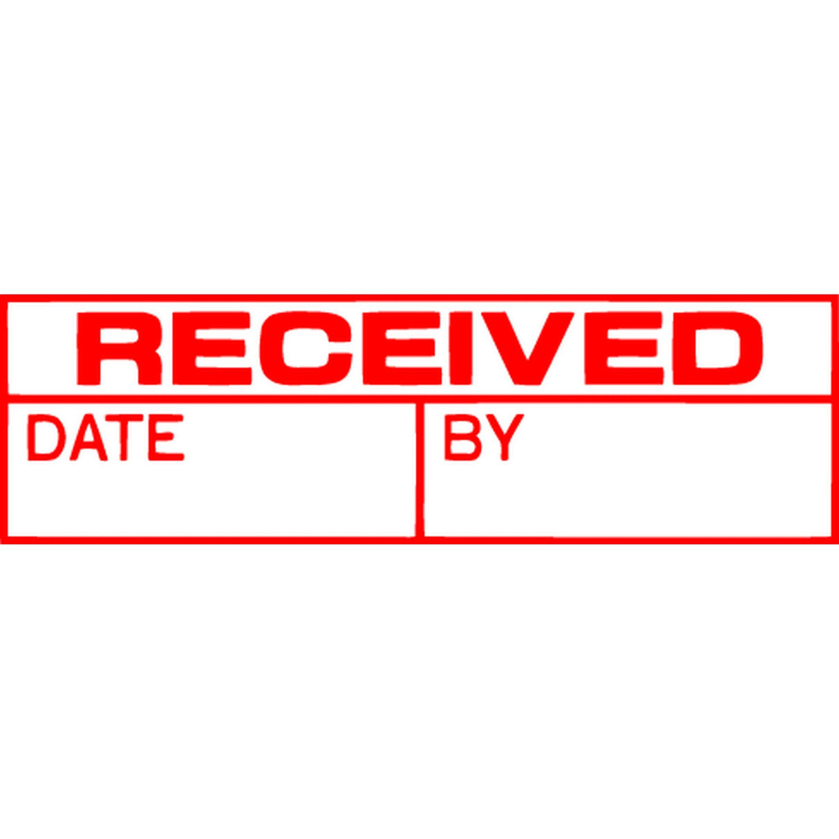 Pre-inked red stamp for 'Received', 'Date', and 'By'; delivers up to 1 million clear impressions for efficient document management.