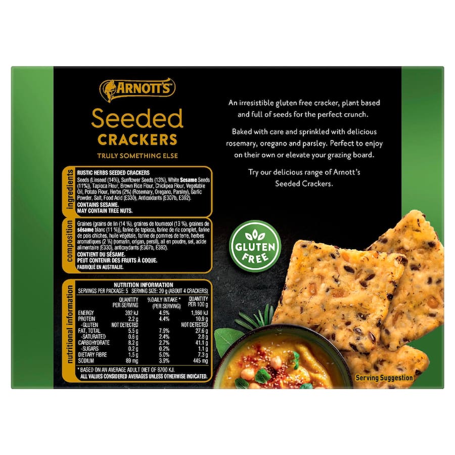 Arnott's Gold Seeded Crackers Rustic Herbs Gluten Free - 100g