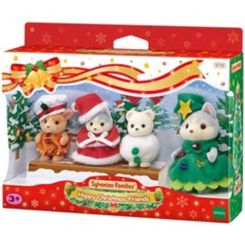 Set of four charming poseable figures in festive costumes: Pauline Husky, Linnea, Yana Snowfluff, and Louis Snowdrift.