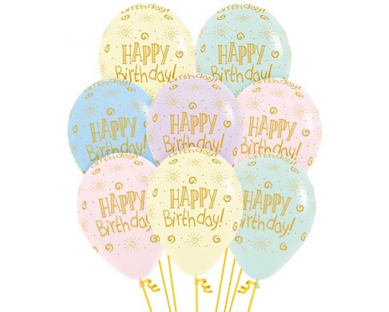 30cm Happy Birthday Sunshine On Pastel Matte Assorted Latex Balloons , 12pk - Pack of 12