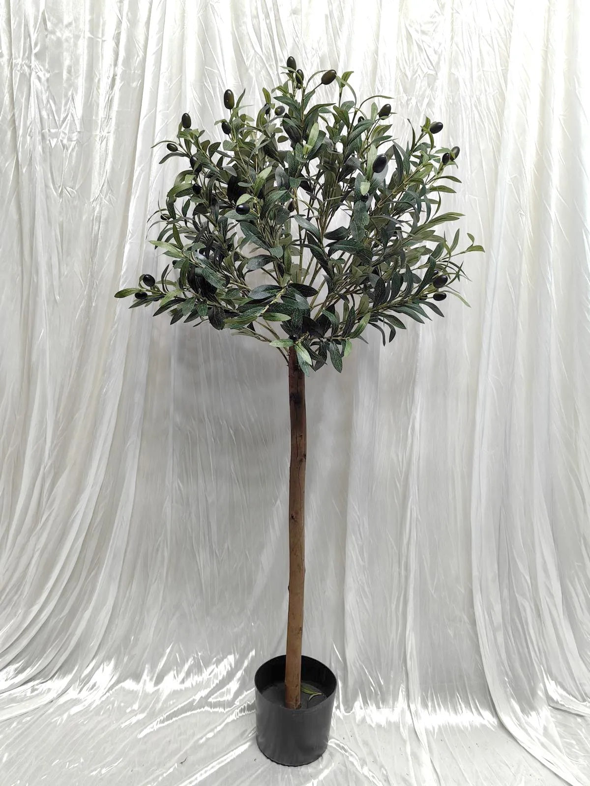 Lifelike 130cm artificial olive topiary tree with green olives, perfect for elegant home or office decor.