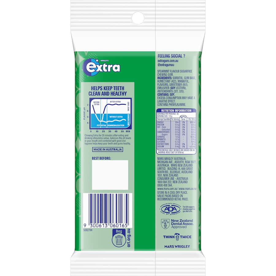 Wrigleys Extra Chewing Gum Spearmint 42 Pieces 81g