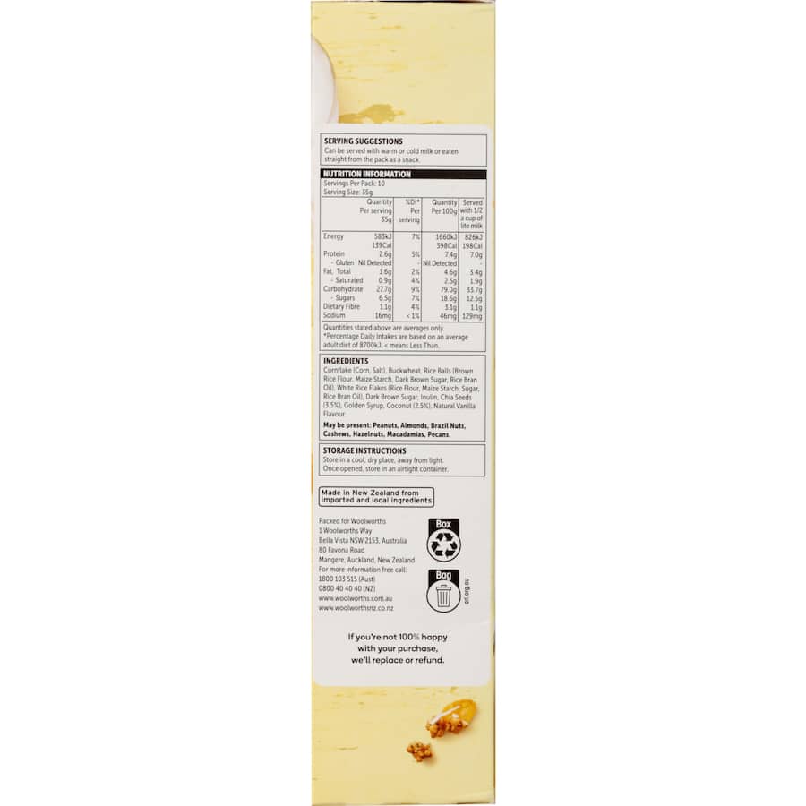 Woolworths Free From Gluten Cereal Chia Coconut & Vanilla 350g