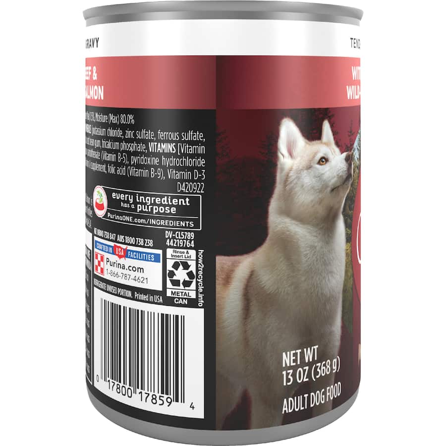 Purina One True Instinct Wet Dog Food Beef & Salmon In Gravy Can 368g