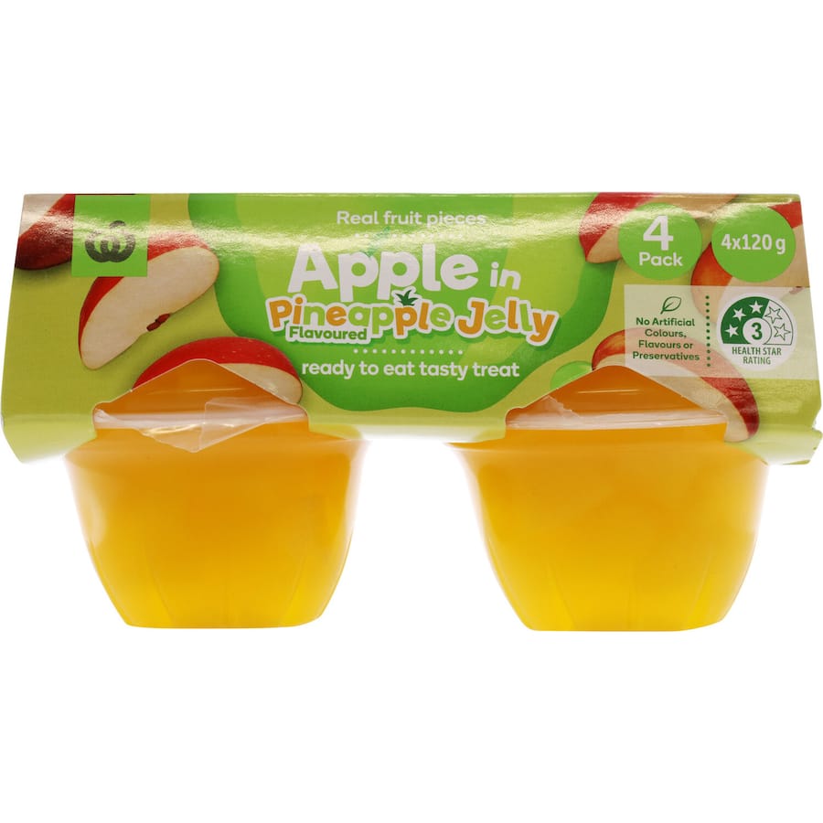 Woolworths Fruit Snack Apple In Pineapple Jelly 480g 120g pottles 4pack