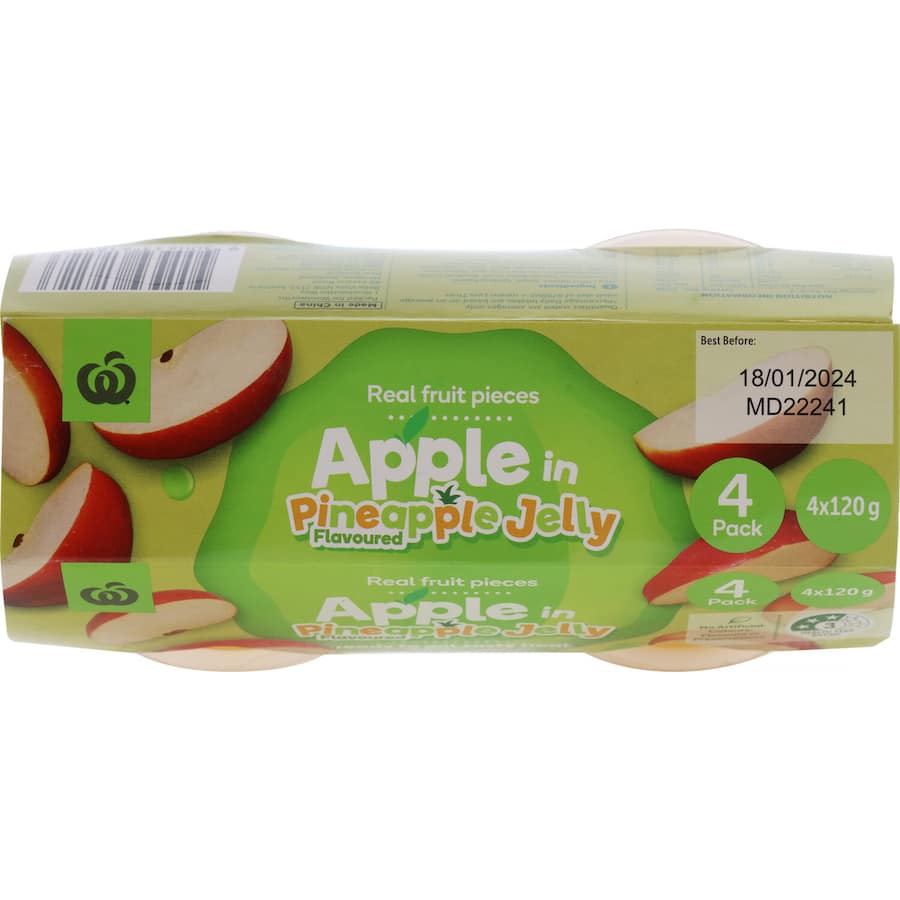 Woolworths Fruit Snack Apple In Pineapple Jelly 480g 120g pottles 4pack