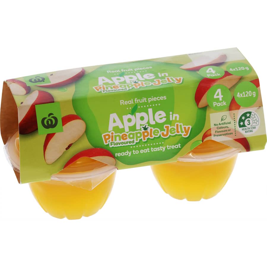 Woolworths Fruit Snack Apple In Pineapple Jelly 480g 120g pottles 4pack