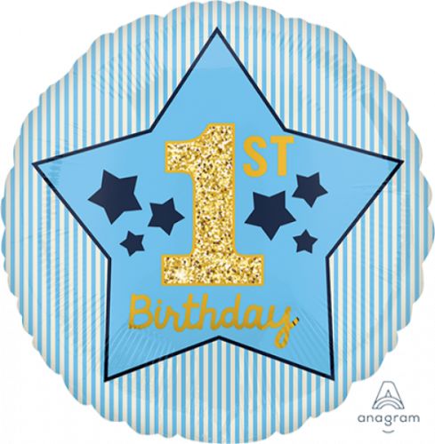 45cm Standard Hx 1st Birthday Blue & Gold Boy