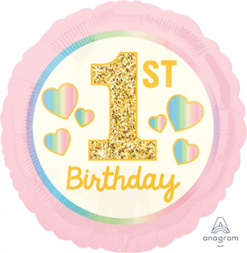 45cm Standard Hx 1st Birthday Girl Pink & Gold